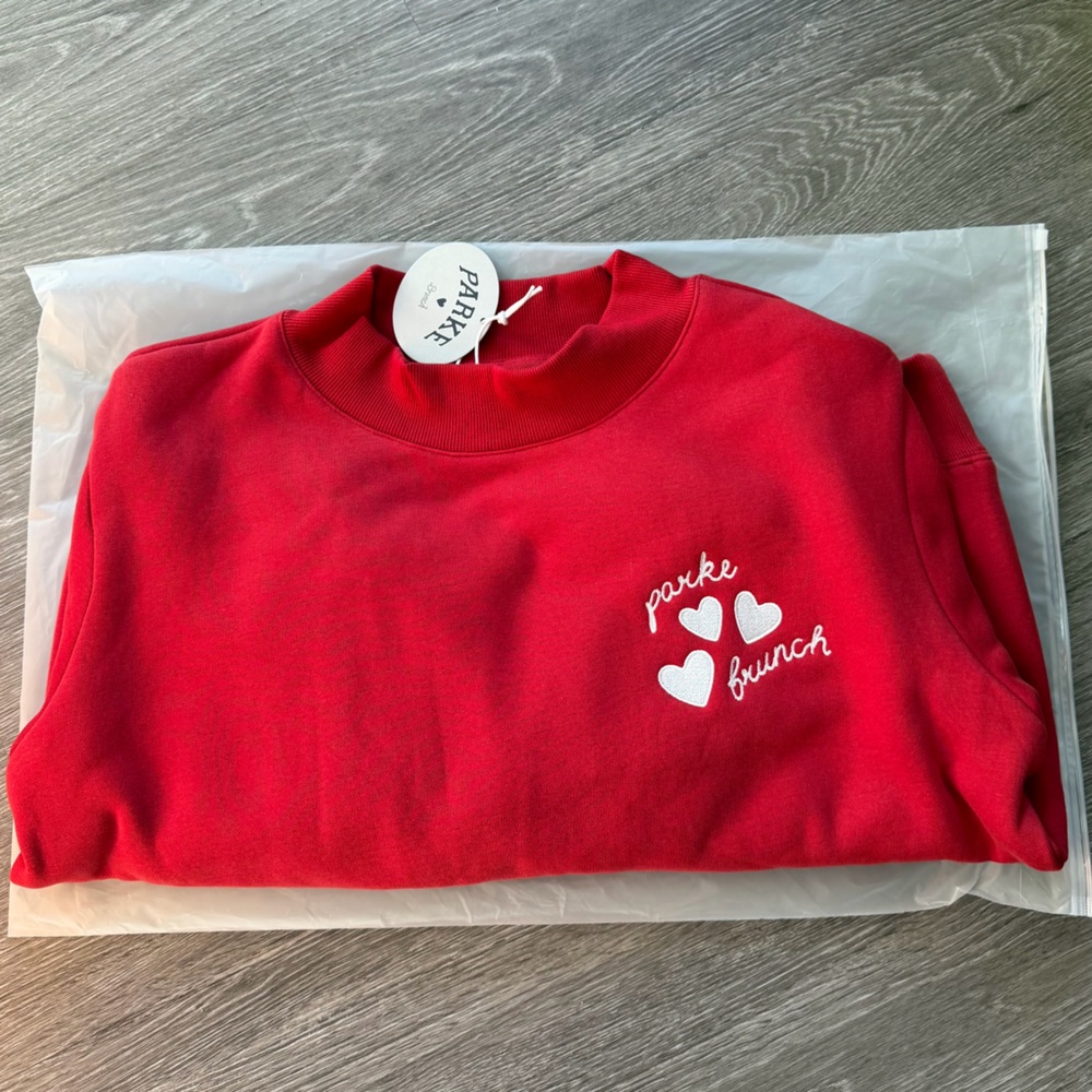 PARKE X BRUNCH HEART MOCKNECK in Crimson